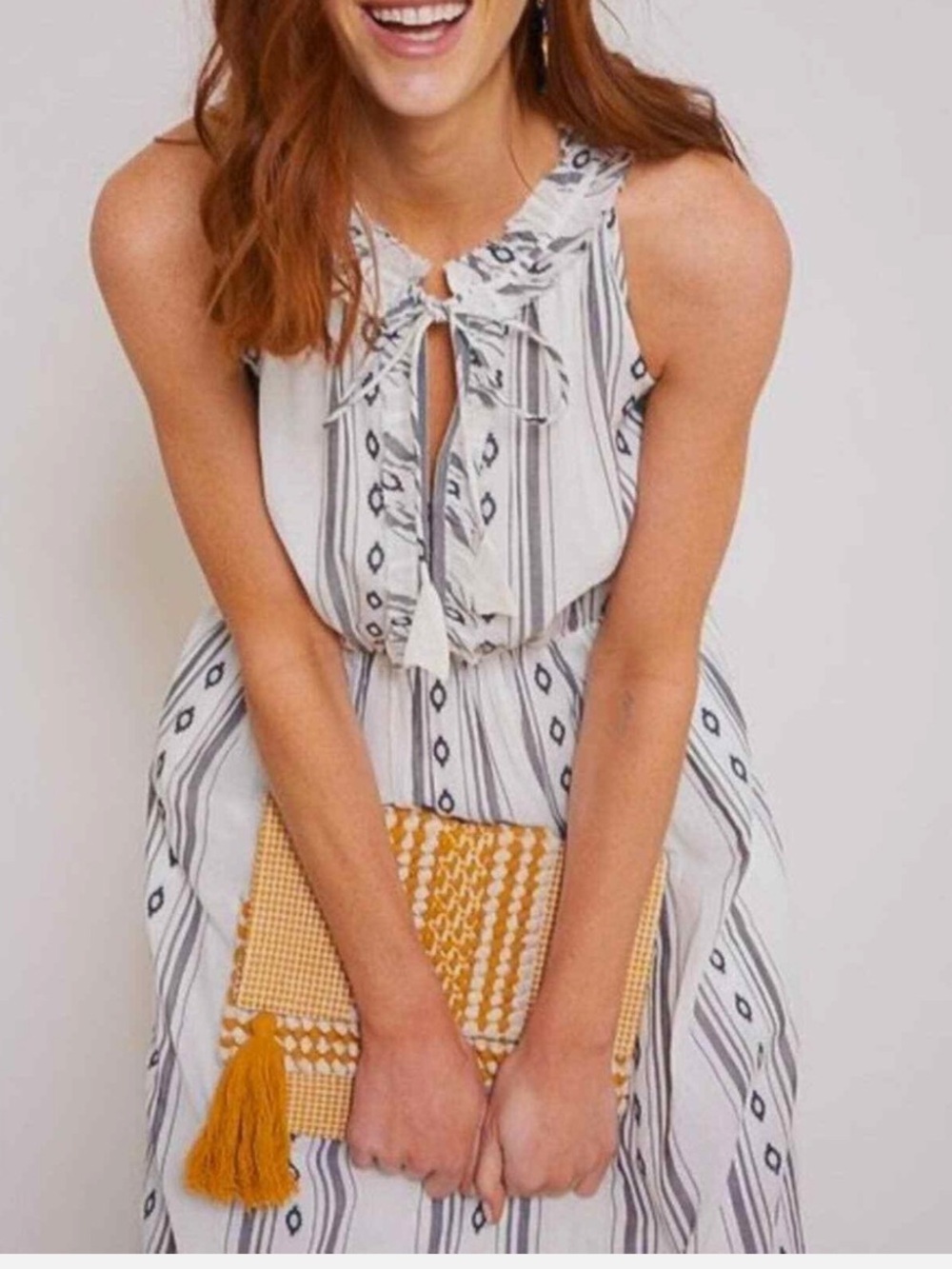 Roller Rabbit Odelle midi Dress Sleeveless Geometric Stripe Cotton Size medium